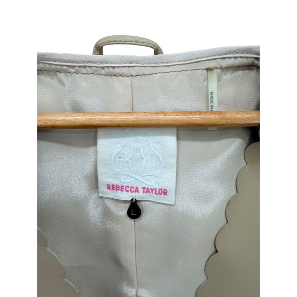 Rebecca Taylor Tan Genuine Leather Scalloped Open Front Jacket Large - Picture 7 of 8